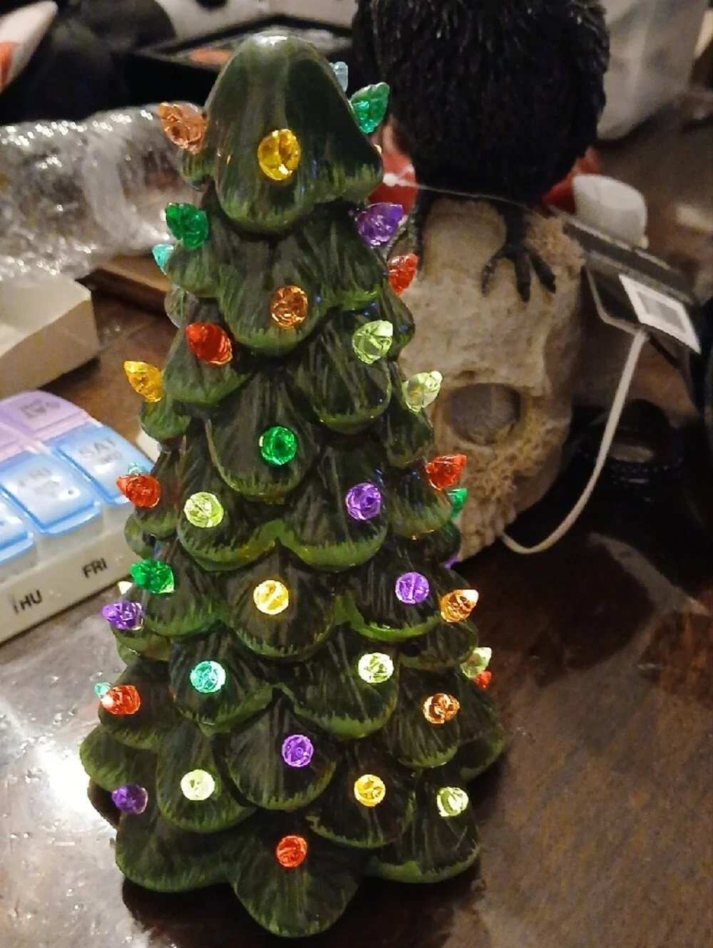 Classic Ceramic Green Christmas Tree with Multi-Colored Lights - Home Holiday